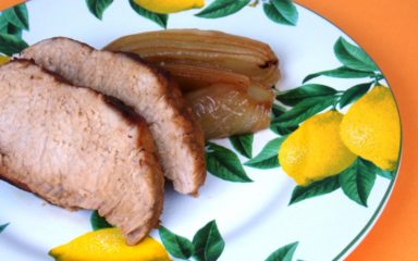 Lombo suíno com cebolas caramelizadas